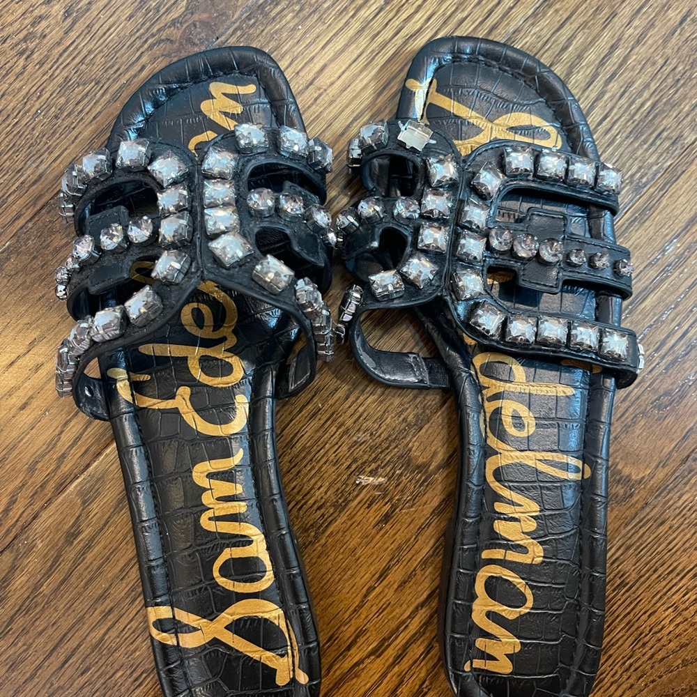 Sam Edelman Black Crystal Embellished Sandals